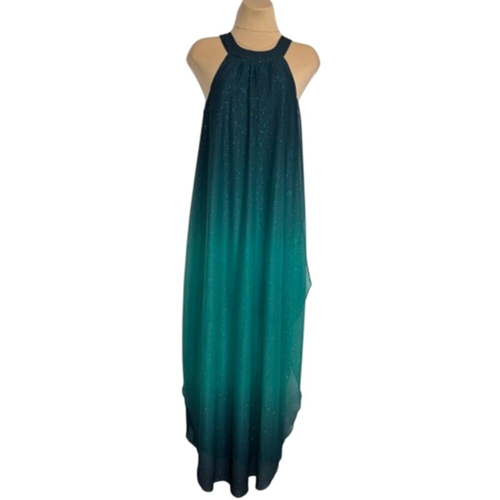 453. Venus Ombre Halter Maxi Dress Size US 6 Teal Blue NWOT